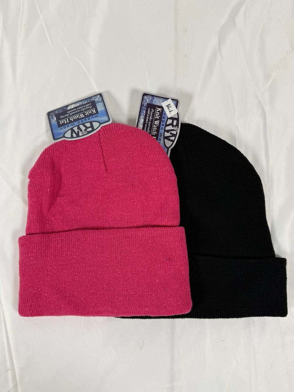 Rugged Wear Knit Watch Beanie Hat 2-Pack Lot Hot Pink and Black